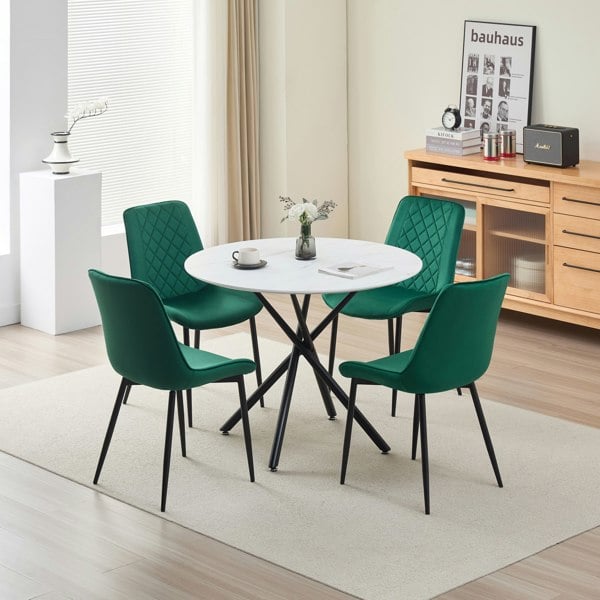 Indoor Living Seattle Dining Table with 4 Amelia Velvet Chairs