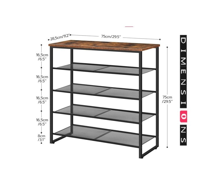 Modcraft 5-Tier Industrial Shoe Rack - Metal Frame Organizer