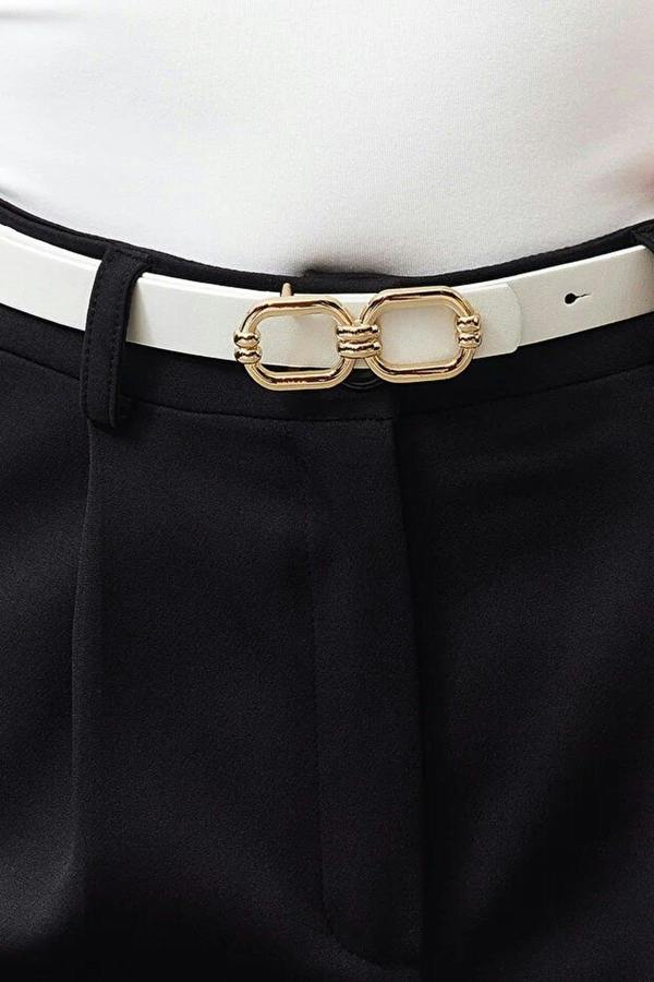 WOVCOR Thin Faux Leather Belt with Gold Buckle Detail