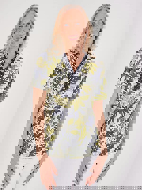 TIGI Embroiderd Notch Neckline Jungle Print Top