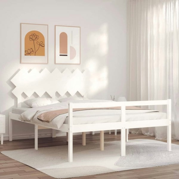 Berkfield Bed Frame with Headboard White 140x200 cm Solid Wood