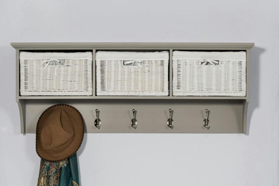 Statement Furniture Tetbury Large Hanging Shelf with White Wicker Storage Baskets