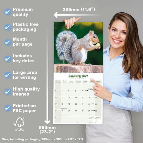 Squirrels Calendar 2027, Wall Calendars, Month To View, Animals, Gift