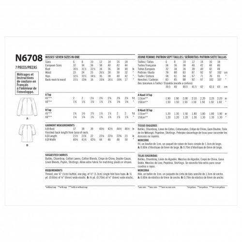 New Look Sewing Pattern 6708, Tops for Women, A (6-8-10-12-14-16-18) - Easy