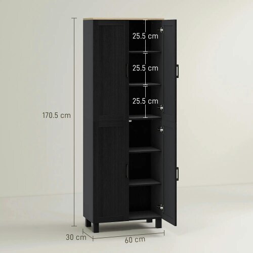 Wyld Haus Parare 171cm Wooden Black 4 Door Freestanding Kitchen Pantry Cabinet