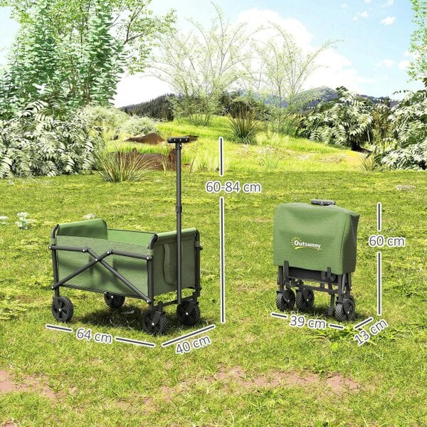 Bobobiy 41L Festival Trolley on Wheels, 60kg Heavy Duty Collapsible Foldable Wagon with Adjustable Handle and Carrying Bag for Beach, Green