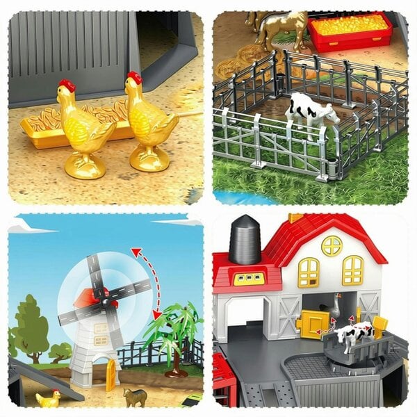 deAO Toys 39PCS DIY Farm Animal Playset with Tractor Vehicles, Barn, Fences & Large Play Mat – Educational Farm Toy for Kids Ages 3+