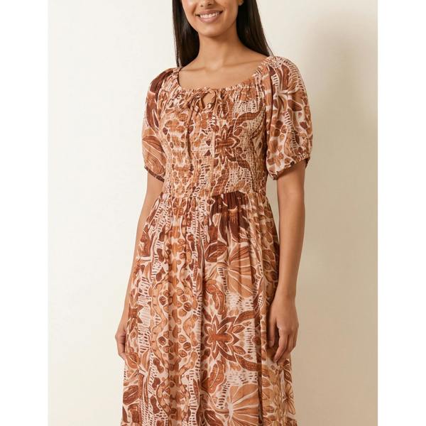 Blue Vanilla Tie Front Shirred Midi Dress