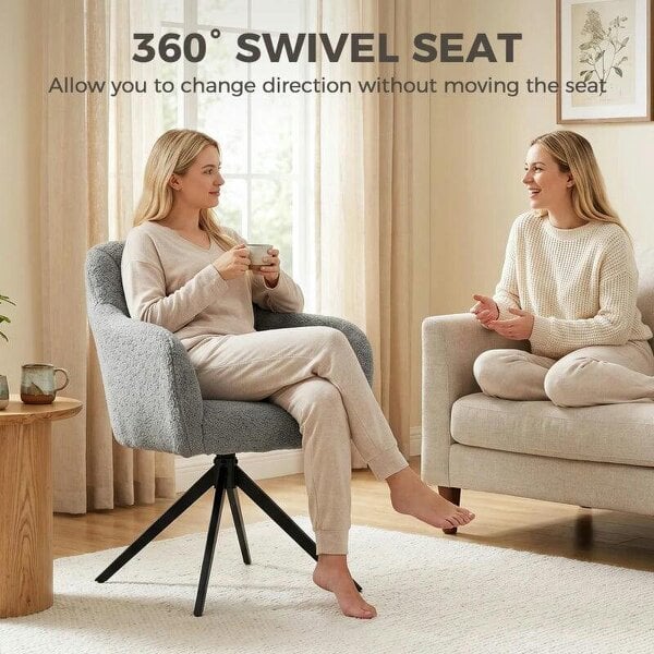 Bobobiy 360 Degree Swivel Accent Chair, Teddy Fleece Armchair, Grey