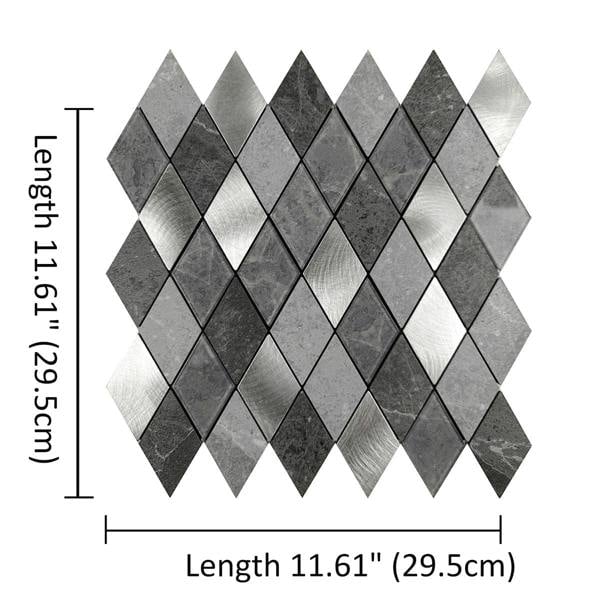 ENER-J Silver Slate Diamond Pattern Peel & Stick Aluminum Tile, Size: 295 x 29 5 x 4.5 mm (Pack of 4)