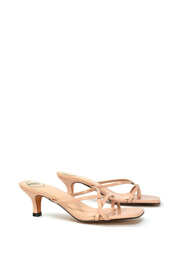 XY LONDON Strappy Square Toe Kitten Heel Slip on Mule Sandals