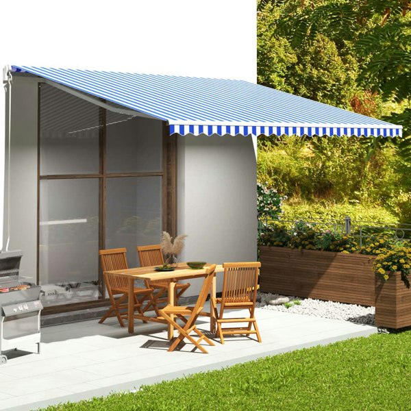 Berkfield Replacement Fabric for Awning Blue and White 5x3.5 m