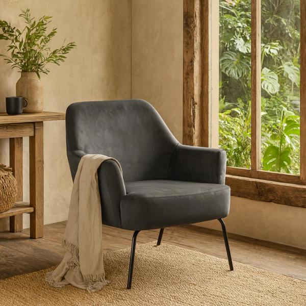 Wyld Haus Kobe Dark Grey Velvet Lounge Accent Chair