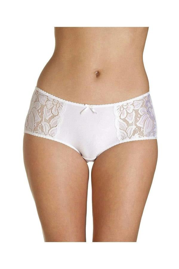 Womens White Lace Panel Jacquard 3 Pack Boxer Shorts