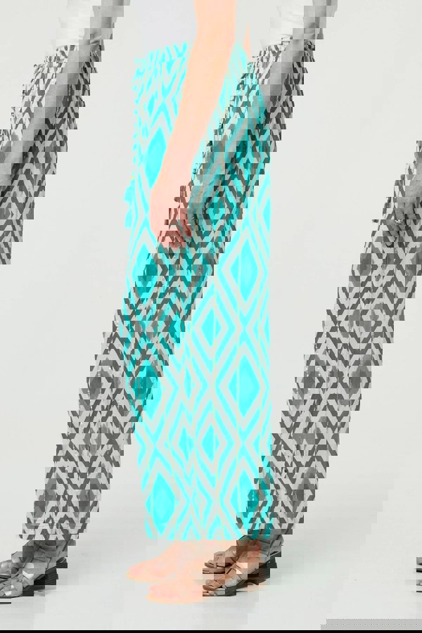 Green | Geo Print Wide Leg High Waist Trousers
