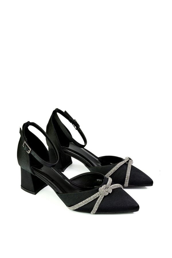 XY LONDON Ankle Strap Pointed Toe Diamante Mid Block Heels