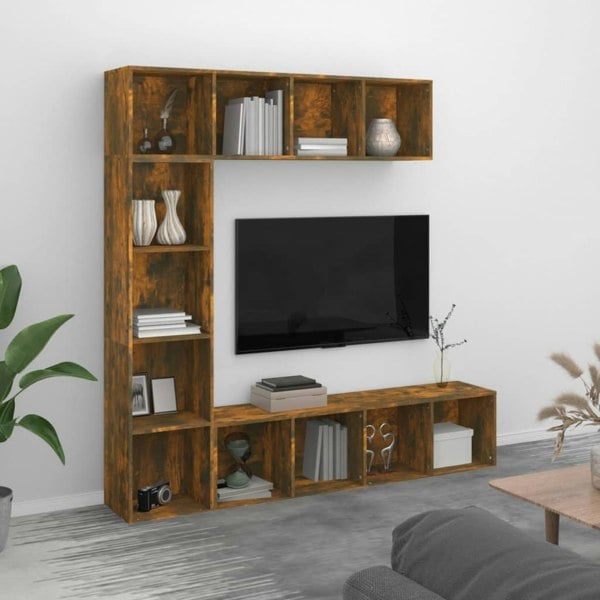Berkfield 3 Piece Book/TV Cabinet Set Smoked Oak 180x30x180 cm