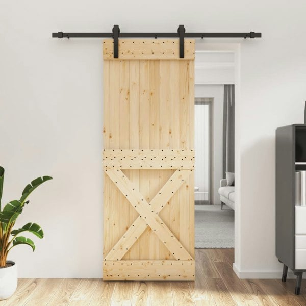 Berkfield Sliding Door with Hardware Set 80x210 cm Solid Wood Pine