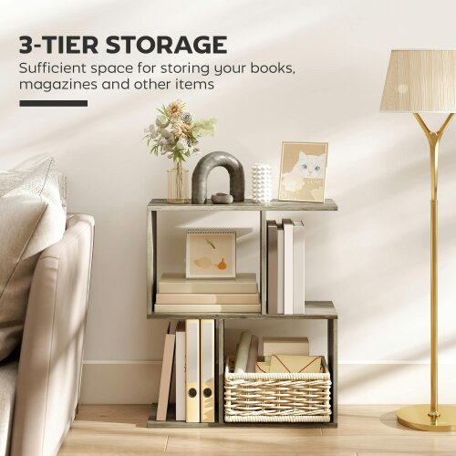 Wyld Haus Filo Wooden Grey Narrow S Shaped Side Table With 3 Tier Storage