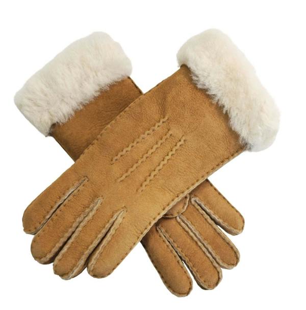 Infinity Leather Womens Genuine Sheepskin Suede Gloves with Fur Cuff