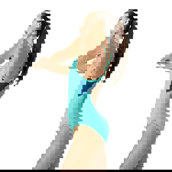 Speedo Aquamarine Blue colourblock racerback swimsuit with turquoise cutout back