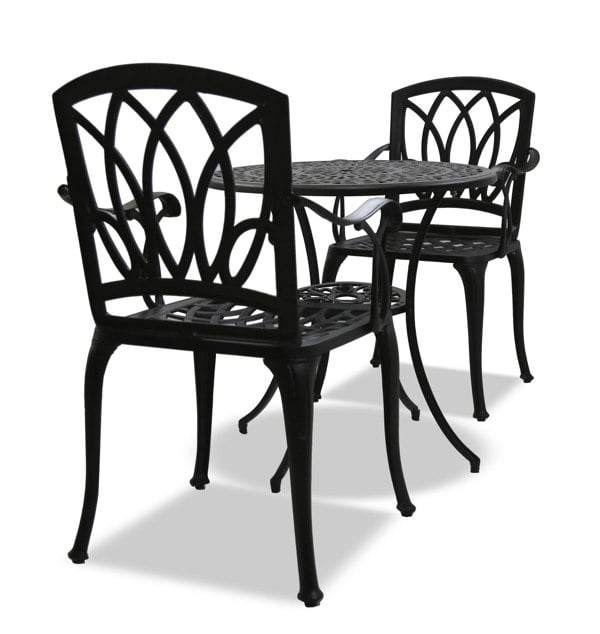 Centurion Supports POSITANO Garden and Patio Table and 2 Chairs Cast Aluminium Bistro Set - Black