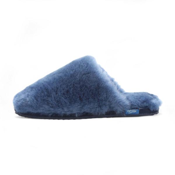 Infinity Leather Women's Sheepskin Slippers Navy Warm Winter Fur Mule - Aurora