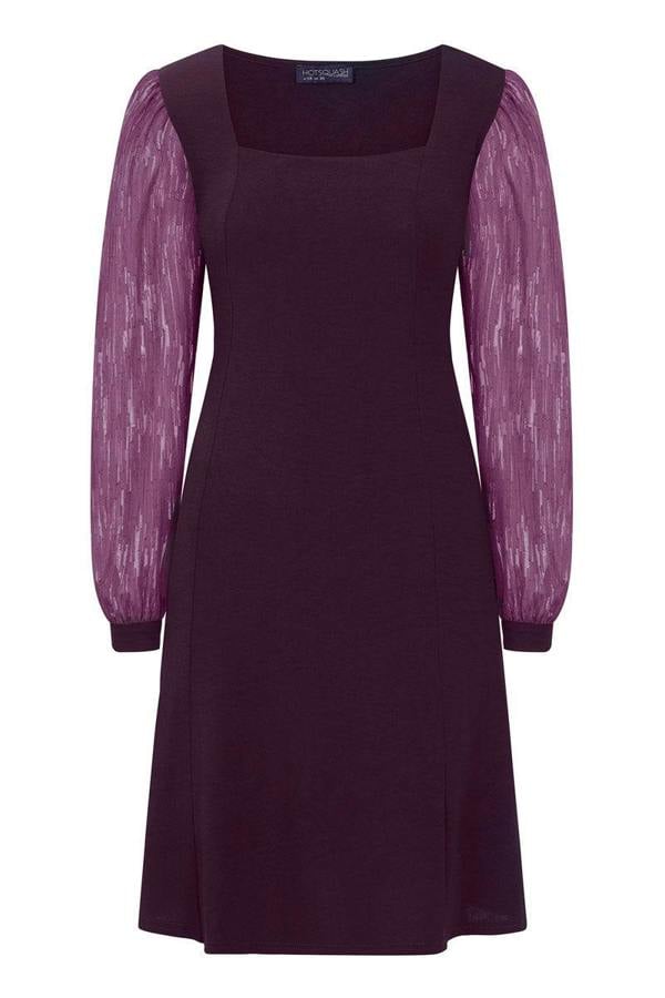 HotSquash Square Neck Jersey Dress with Chiffon