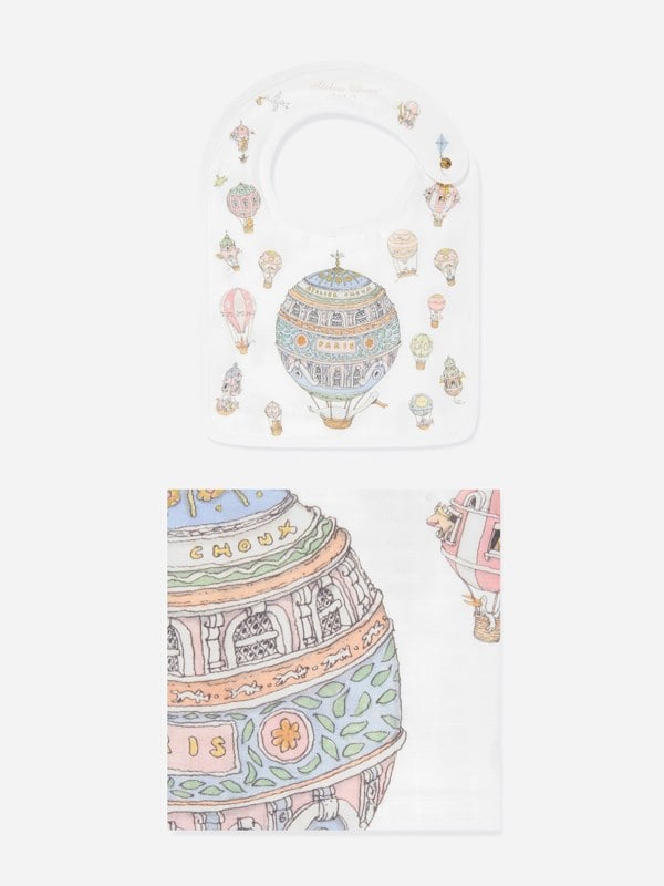 Atelier Choux Baby Hot Air Balloons Swaddle And Satin Bib Set in White