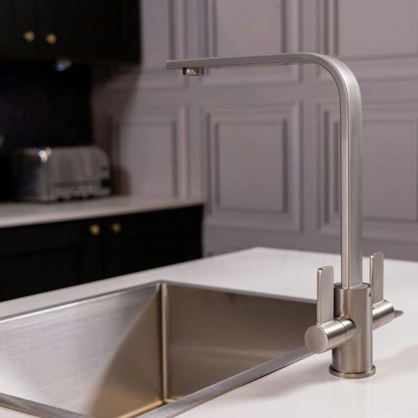 Flode Paddla | Dual Lever Kitchen Tap | Swan Neck Design | Brushed Steel