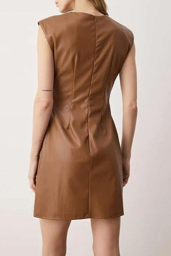 WOVCOR Faux Leather Accessory Detailed Mini Woven Dress