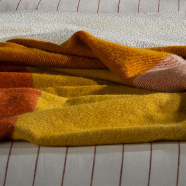 Cinnamon Wool Block Colour Check Throw close-up detail 2 | Soak and Sleep