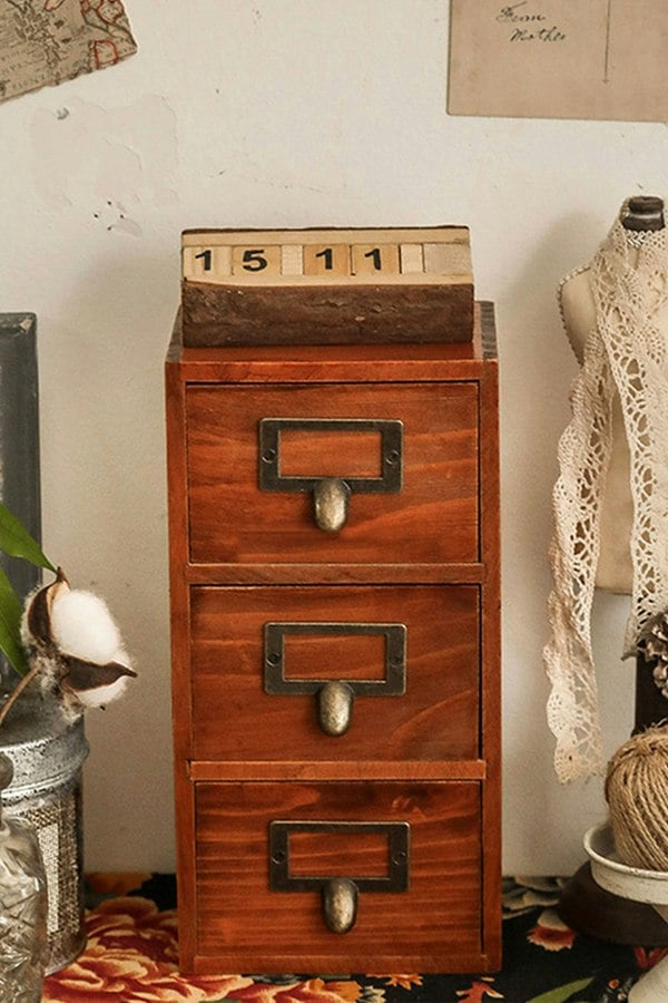 Living and Home Retro 3-Drawers Wooden Organizer Box