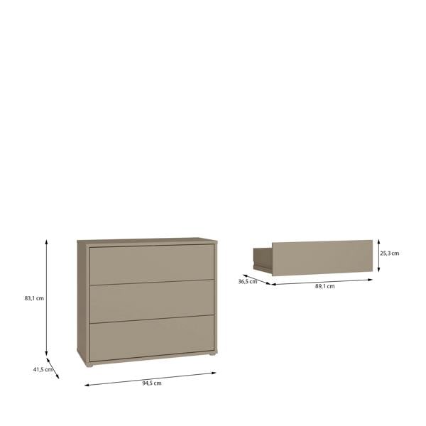 Alice Springs 3 Drawer Chest With Push-to-Open Drawers in Taupe