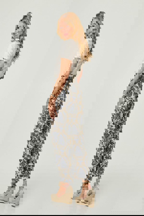 Blue | Baroque Print High Waist Wide Trousers
