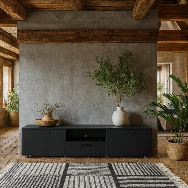 Wyld Haus Nagoya Black Low Media TV Unit 2 Doors 1 Drawer 1 Shelf
