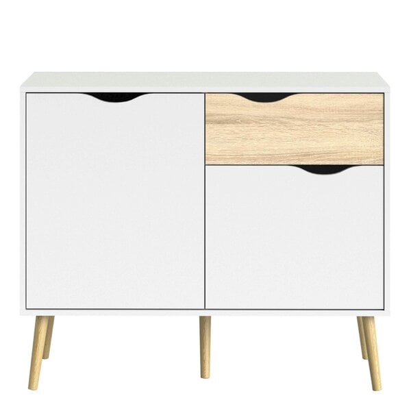 Wyld Haus Sapporo White and Natural Oak Small Sideboard 1 Drawer 2 Doors