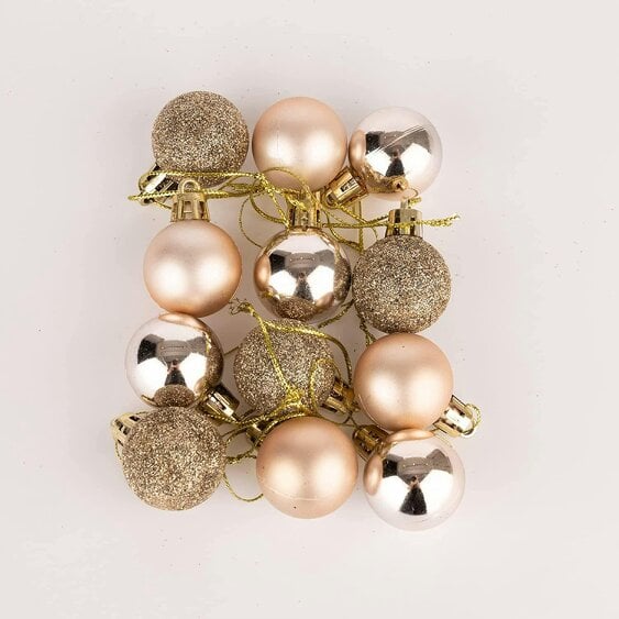 Shatchi 30mm Champagne Gold Christmas Baubles in 12 or 24 Pack, Shatterproof Tree Decorations