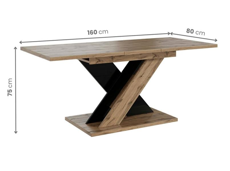 PHD Furniture TOXX Extendable Dining Table 120–160cm – Wotan Oak Effect & Black Gloss
