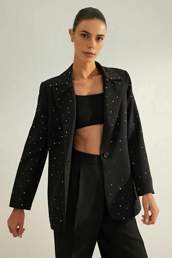 WOVCOR Woven Lined Blazer Jacket with Stone Detail