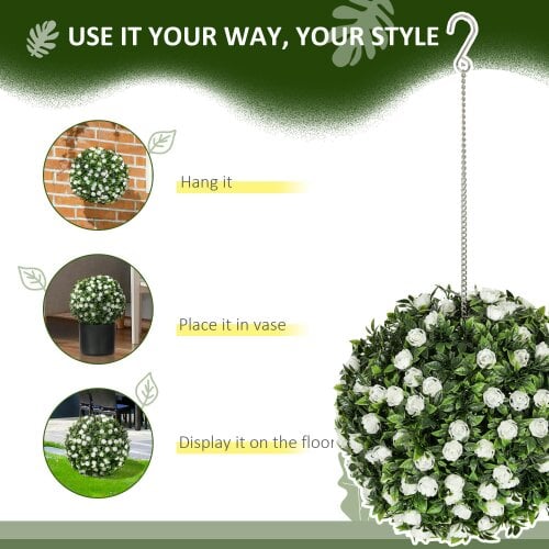 Wyld Haus Lukaka Dino Set Of 2 Artificial UV Resistant Rose Style Topiary Balls H8 28cm White