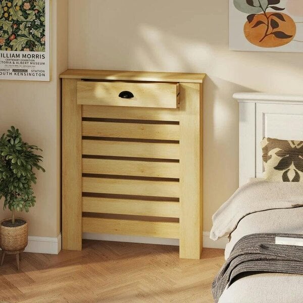 Bobobiy 95.5H x 78Wcm Radiator Cover, with Drawer - Oak