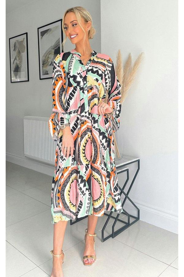 Janiyah Printed Midi Dress - Black