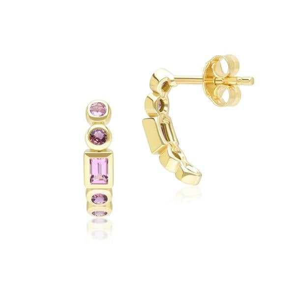Gemondo Classic Pink Tourmaline Half Eternity Hoop Earrings in 9ct Yellow Gold