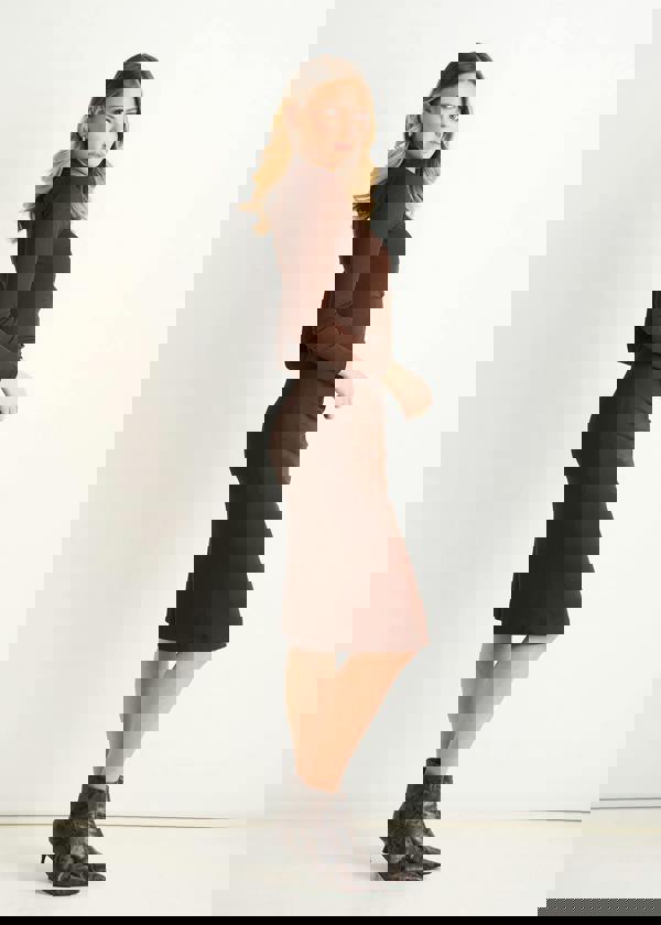 Gini London Chocolate Ruched Jersey Long Sleeve Midi Dress