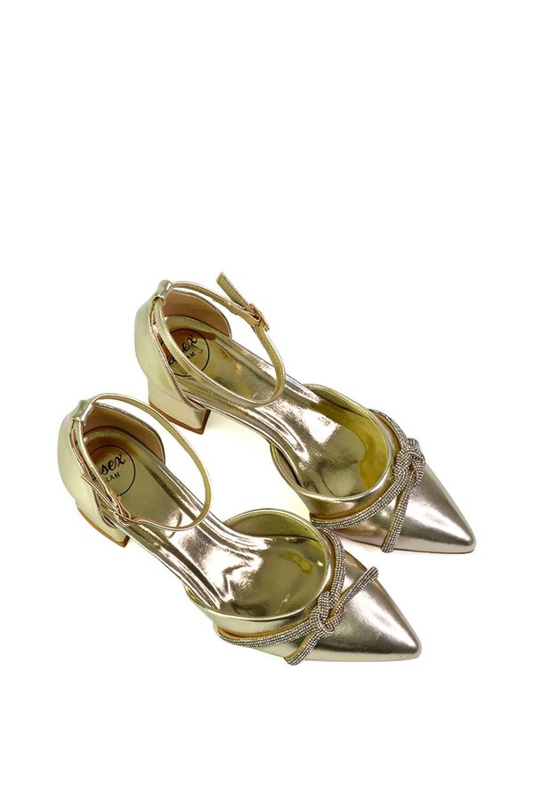 XY LONDON Ankle Strap Pointed Toe Diamante Mid Block Heels