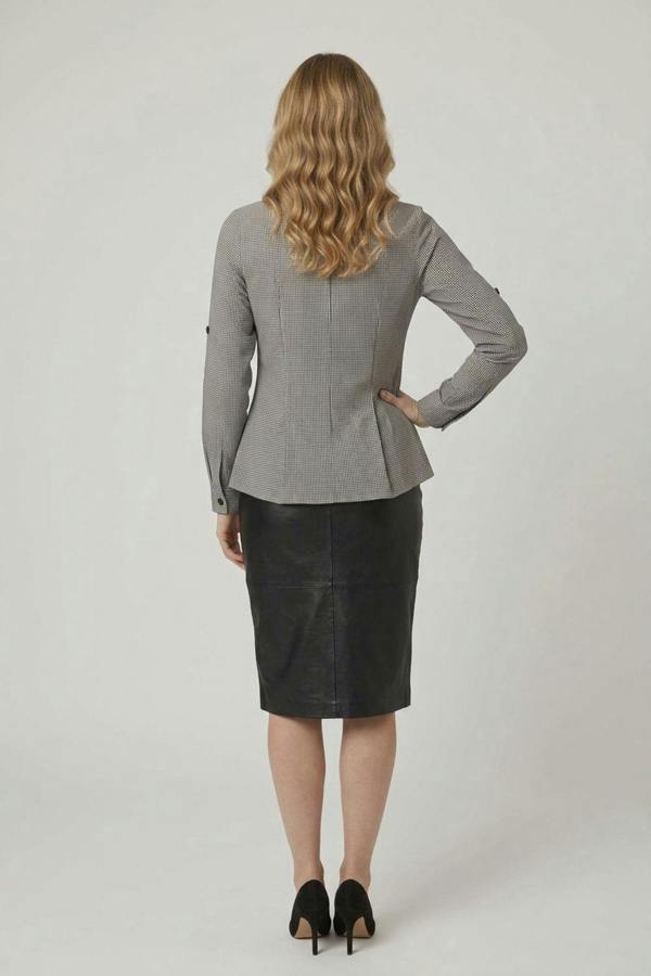 Black | Gingham Print 3/4 Sleeve Peplum Shirt