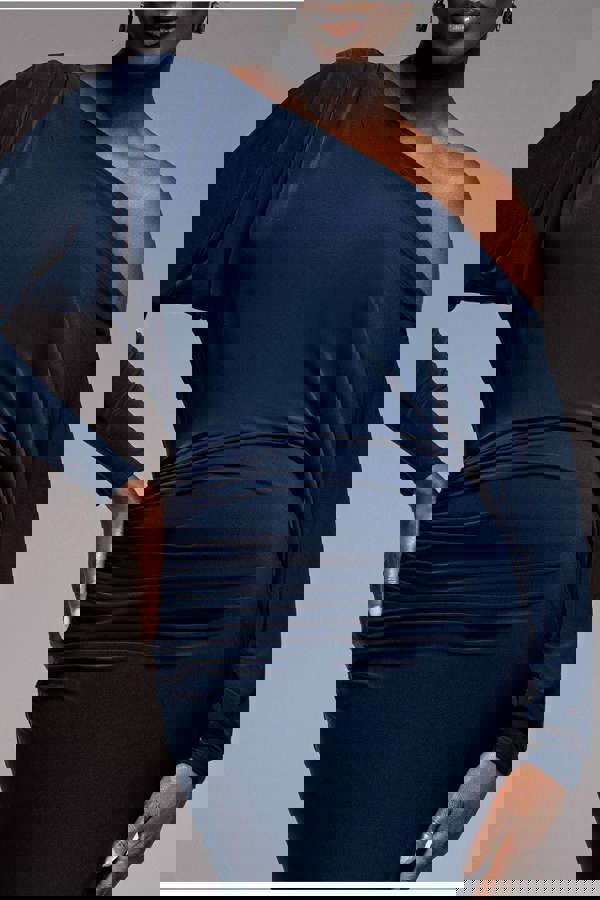 Bat Wing Elasticated Side Gather Maxi Dress - Navy Blue DR4889