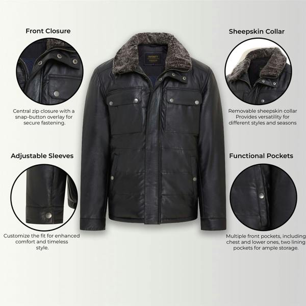 Infinity Leather Mens Leather Puffer Quilted Jacket - Farsund
