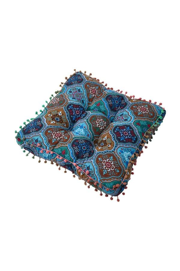 Living and Home Bohemian Patterned Pom-Pom Trimmed Seat Cushion